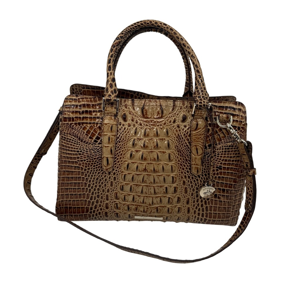 Brahmin Satchel Bag Womens Large Brown Tan Croc Embossed Melbourne Tote‎ Purse